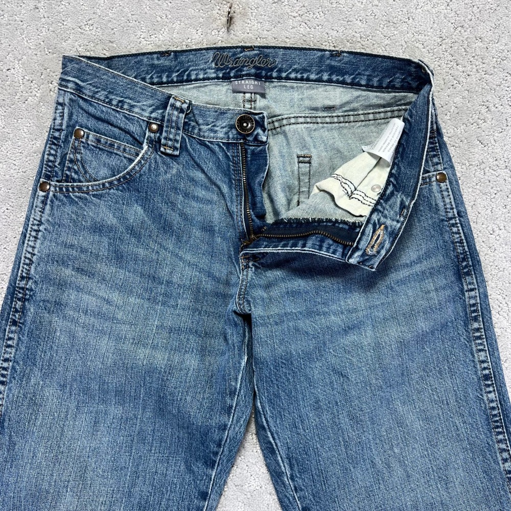 Wrangler Jeans Mens 29x34 Straight Leg Blue Denim Cotton Distressed WRT30AT